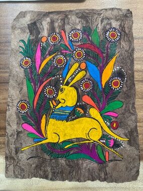 Vintage 1970s Mexican Amate Bark Painting Hand Painted Folk Art MINT CONDITION